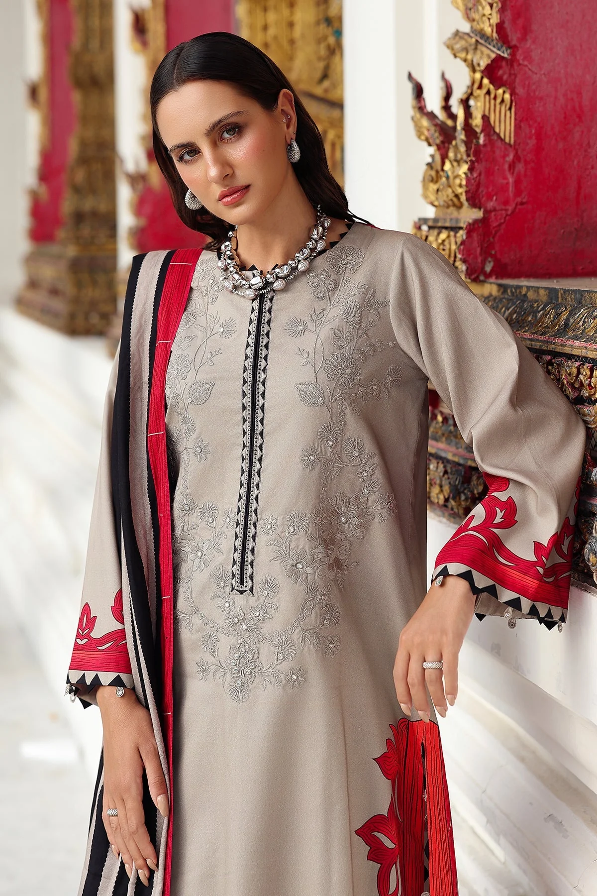 3-PC Embroidered Linen Collection ANW6-08 - Image 2