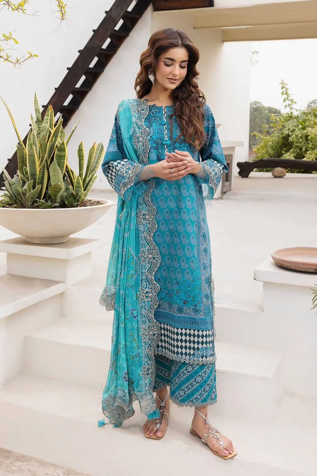 3-PC Stitched Embroidered Lawn Collection CC6-24 PSOK - Image 3