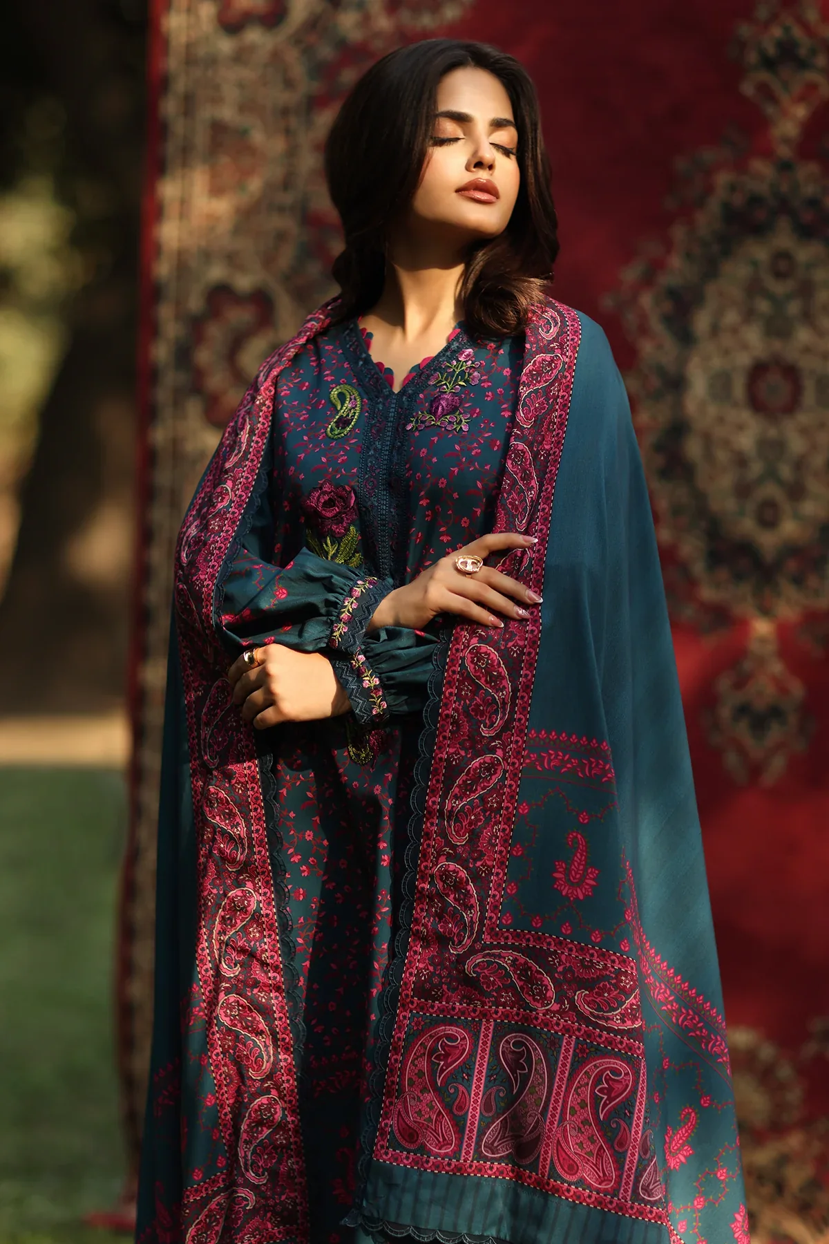 3-PC Embroidered Linen Collection ANW6-16 - Image 2