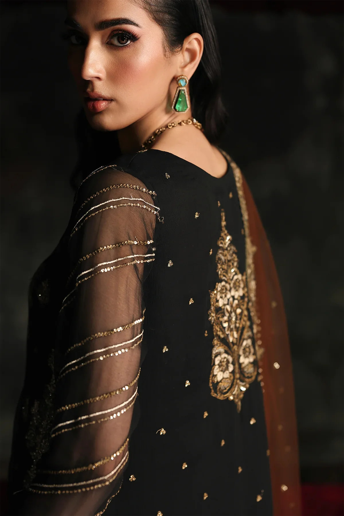 3 Pc Embroidered Dyed Chiffon CA26-01 - PSOK - Image 5