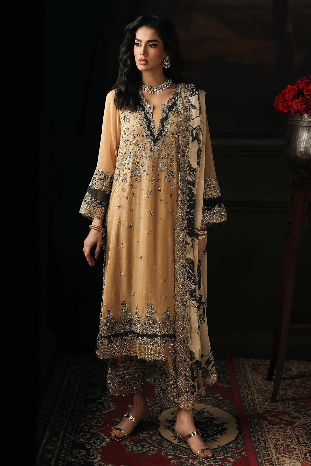 3 Pc Embroidered Dyed Chiffon CA26-06 PSOK