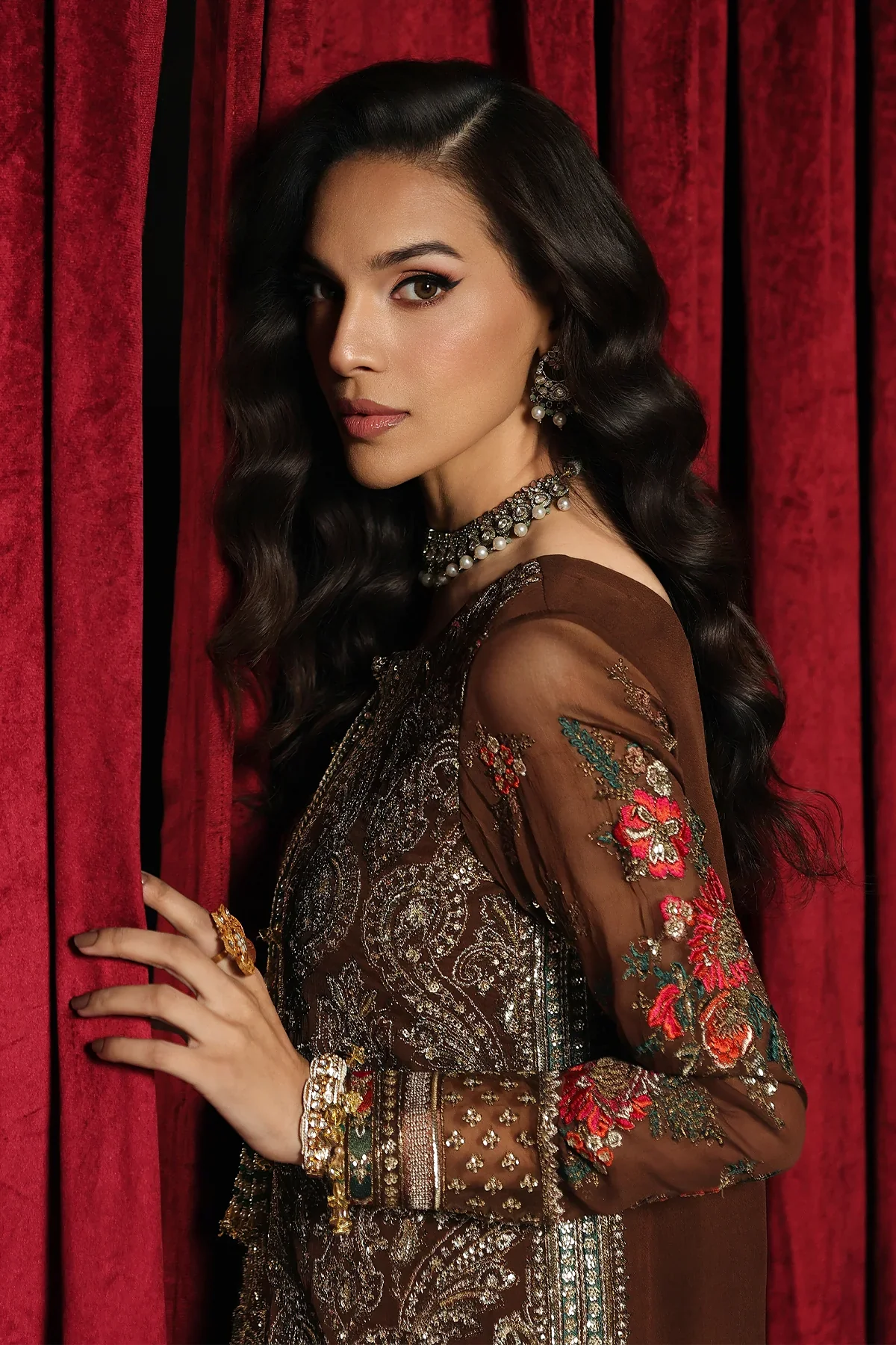 3 Pc Embroidered Dyed Chiffon CA26-07 PSOK - Image 3