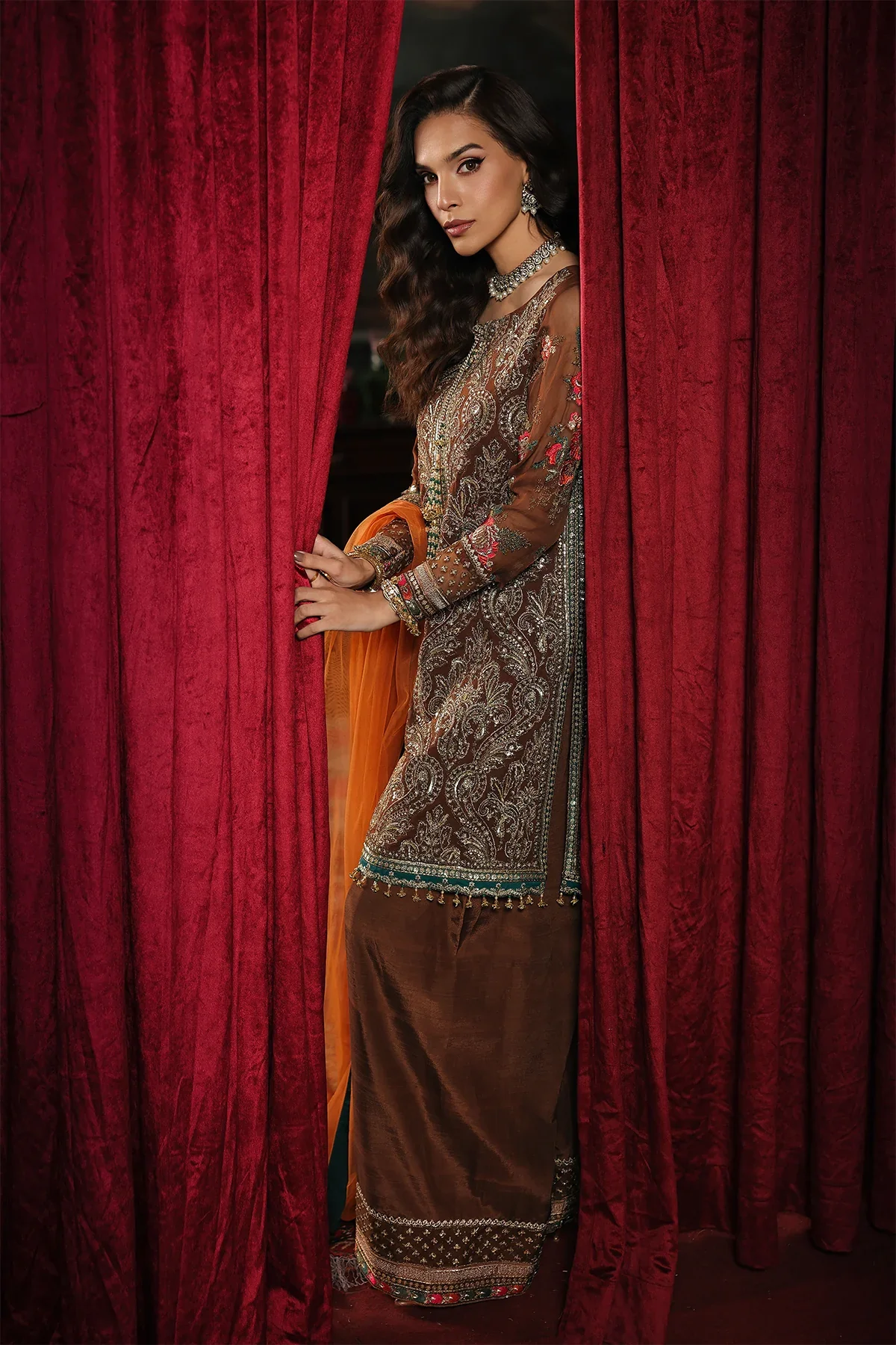 3 Pc Embroidered Dyed Chiffon CA26-07 PSOK - Image 4