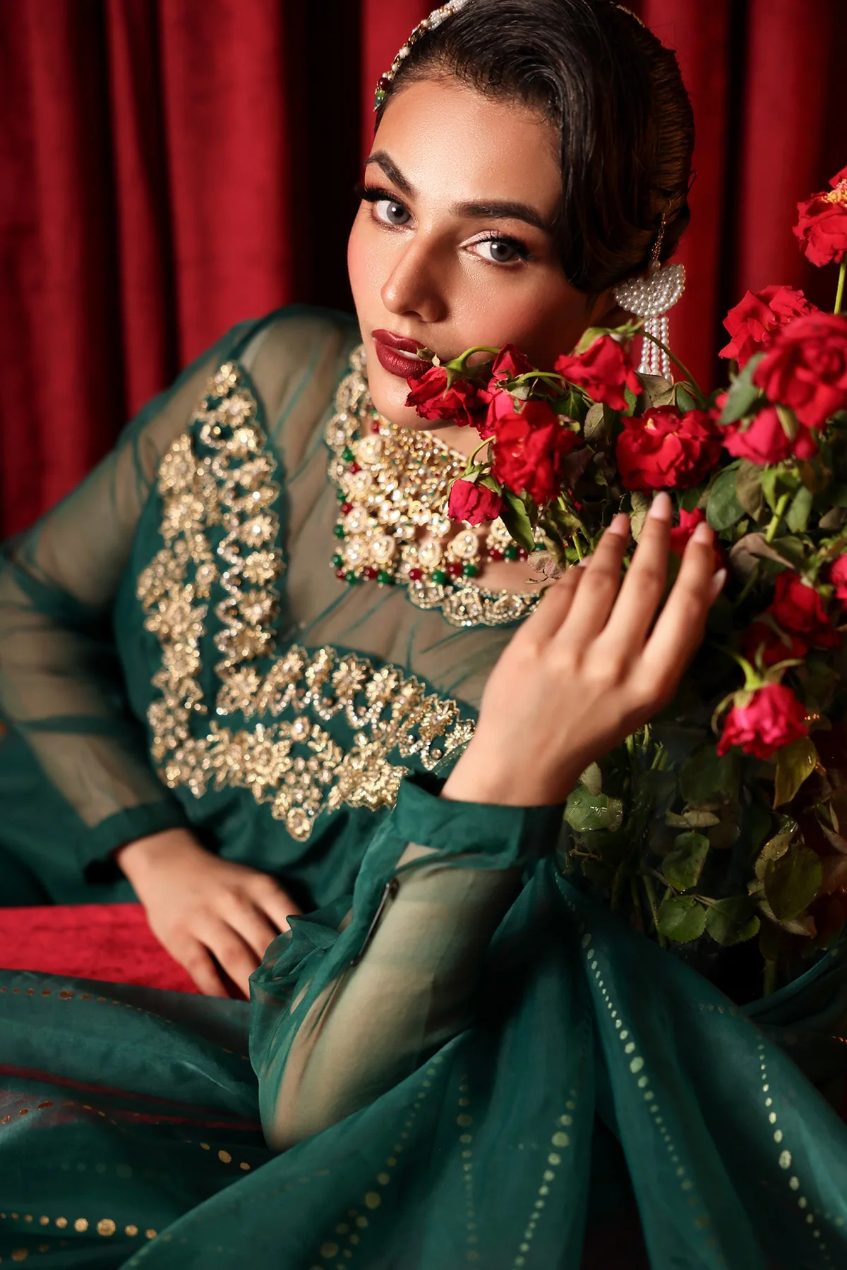 3-PC Embroidered Organza Shirt with Organza Dupatta and Trouser CMA-4-0010-A Green - Image 4