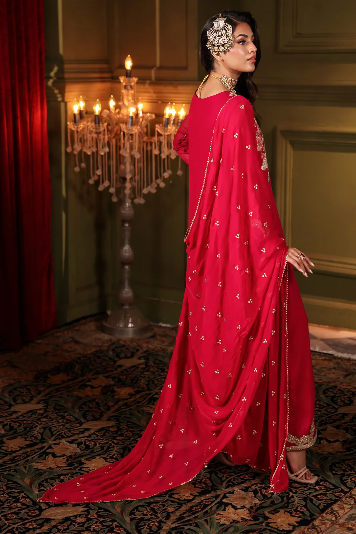 3-PC Embroidered Organza Shirt with Embroidered Chiffon Dupatta and Trouser CMA-4-0022 Pink - Image 4