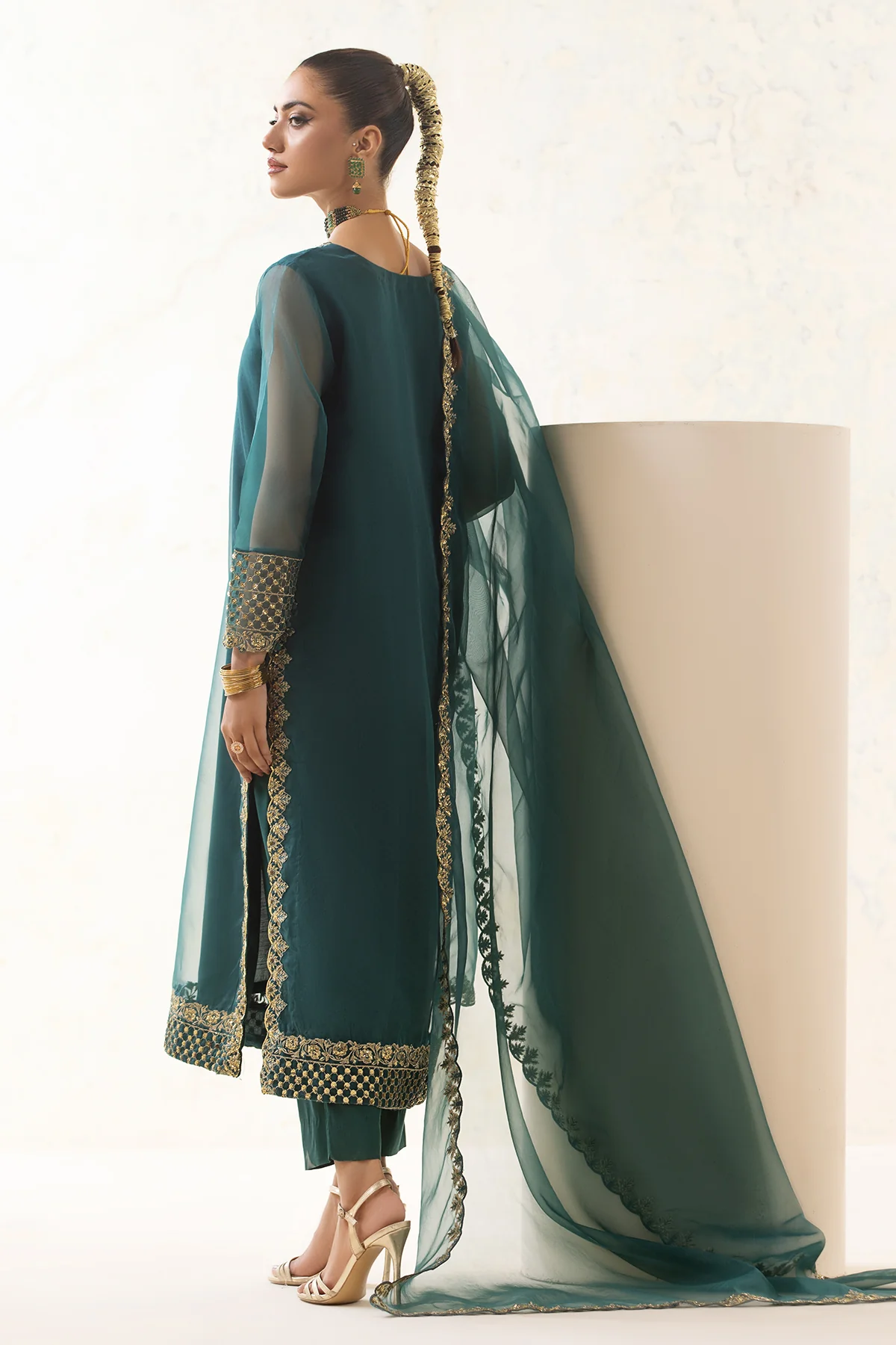 3-PC Embroidered Organza Shirt with Embroidered Organza Dupatta and Trouser CMA-4-0036 - Image 4