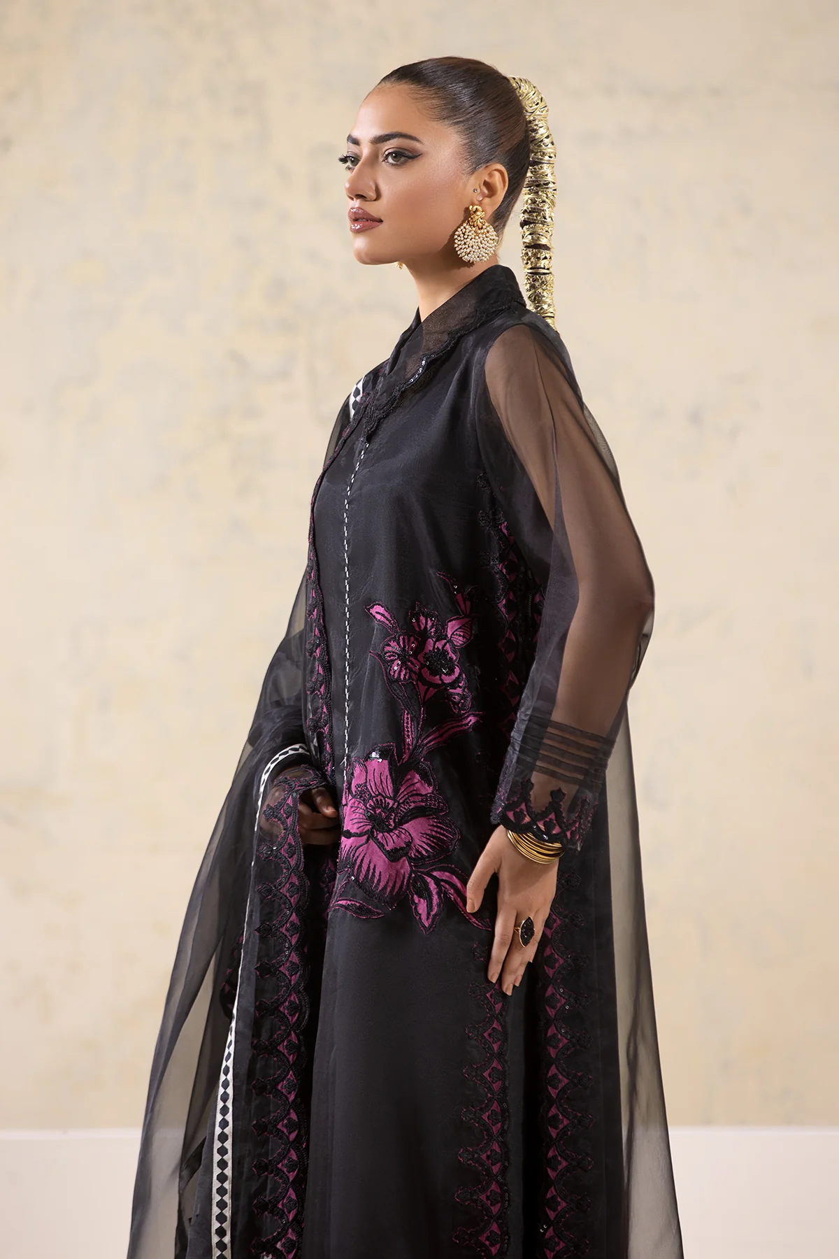 3-PC Embroidered Organza Shirt with Embroidered Organza Dupatta and Trouser CMA-4-02-B - Image 5