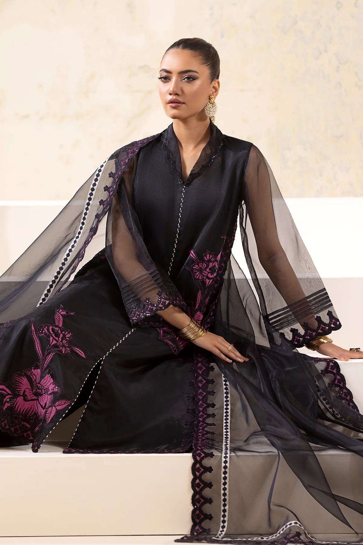 3-PC Embroidered Organza Shirt with Embroidered Organza Dupatta and Trouser CMA-4-02-B - Image 6
