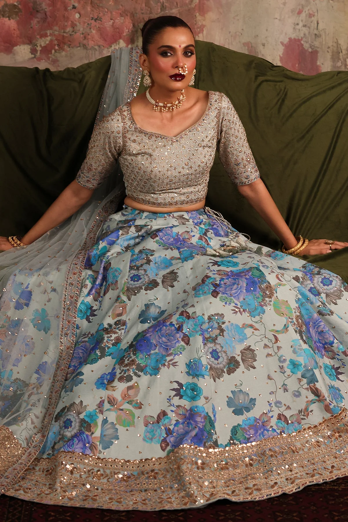3-PC Embroidered Raw-Silk Suit CMA-5-04 - Image 2