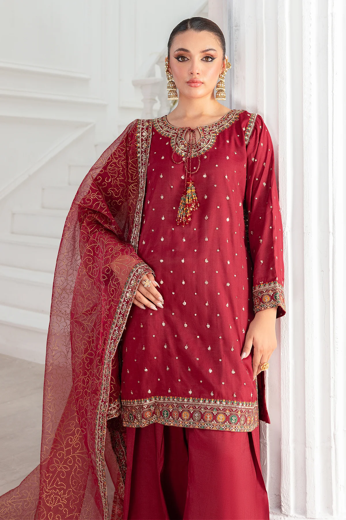 3-PC Embroidered Raw-Silk Suit CMA-5-048 - Image 3