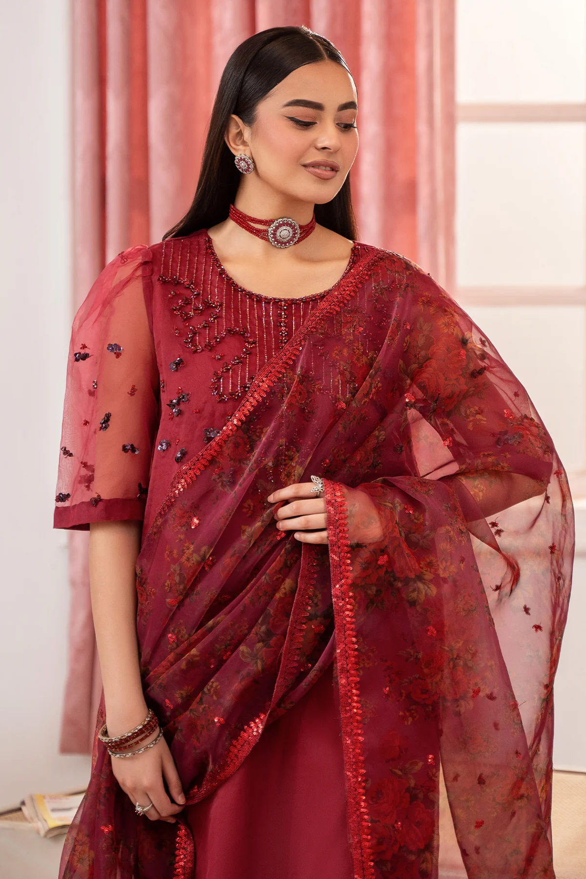 3-PC Embroidered Raw-Silk Suit CMA-5-119 - Image 2