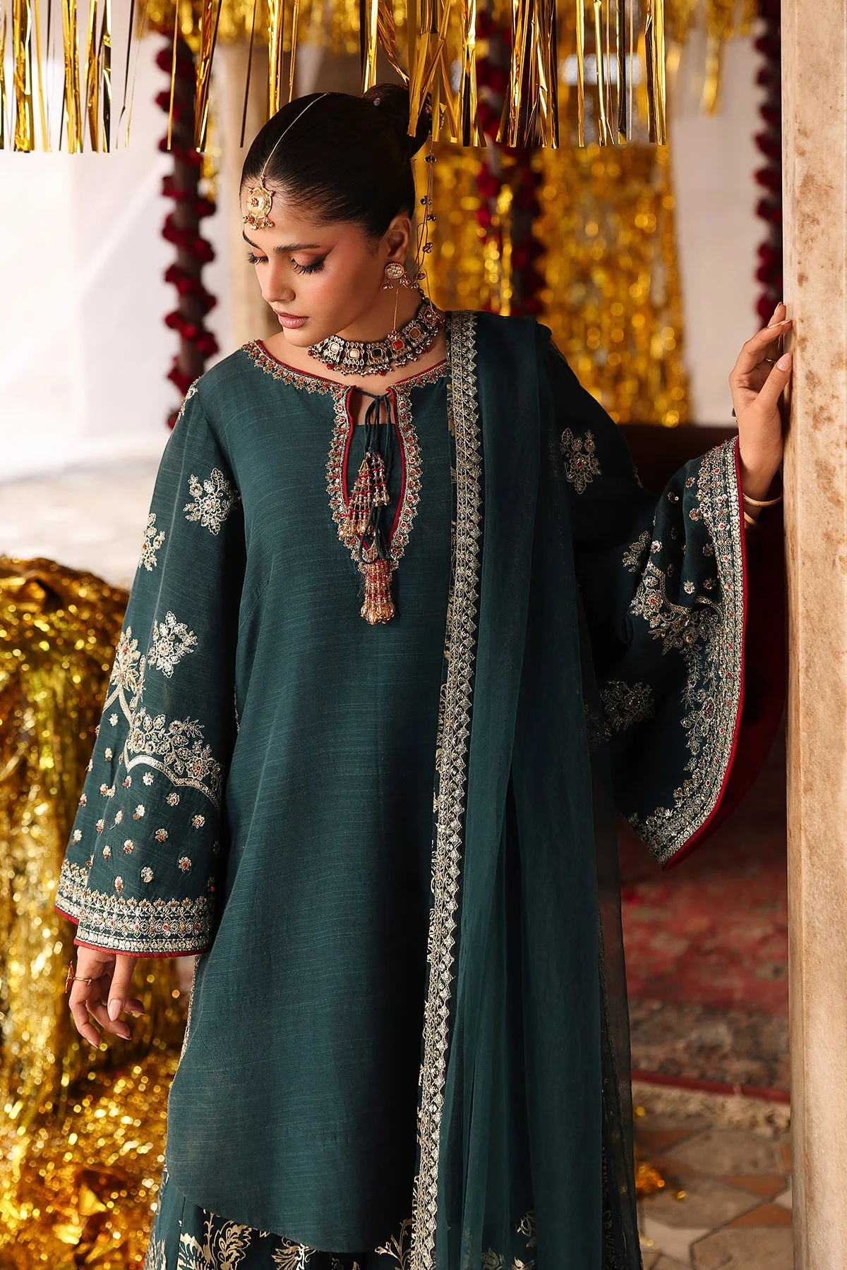 3-PC Embroidered Raw-Silk Suit CMA-6-207 - Image 2