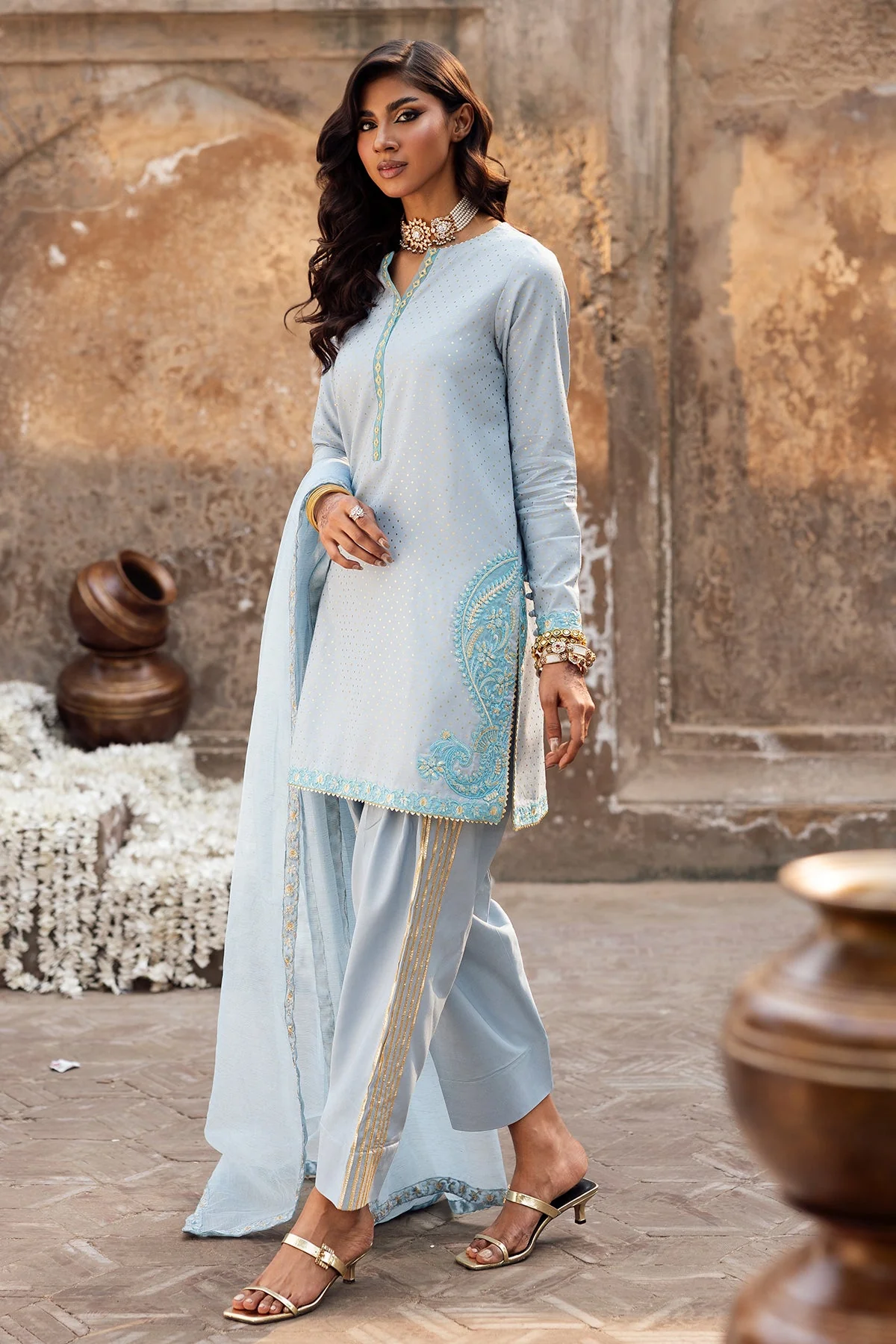 3-PC Embroidered Raw-Silk Suit CMA-6-336 - Image 2