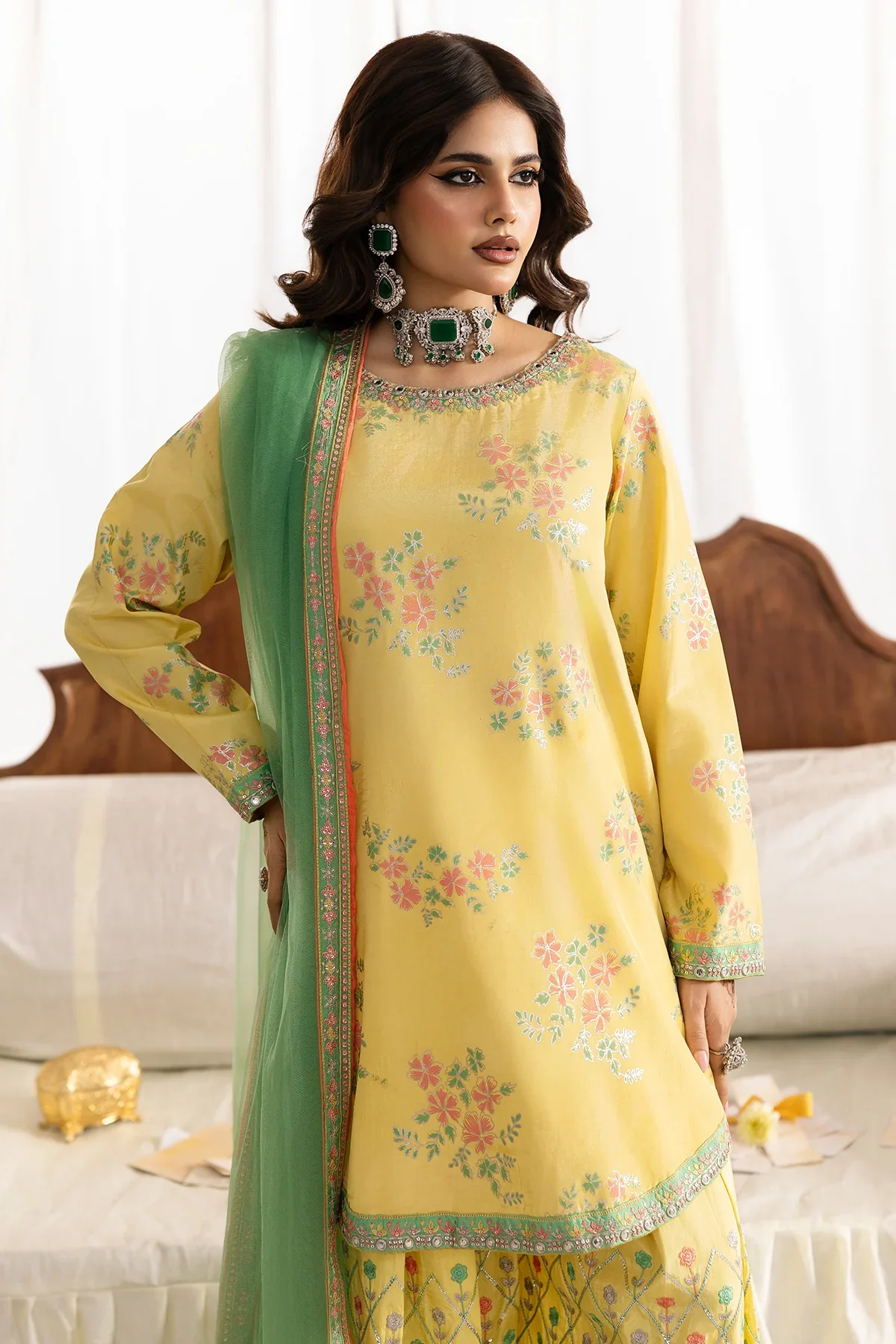 3-PC Embroidered Raw-Silk Suit CMA-6-342 - Image 2