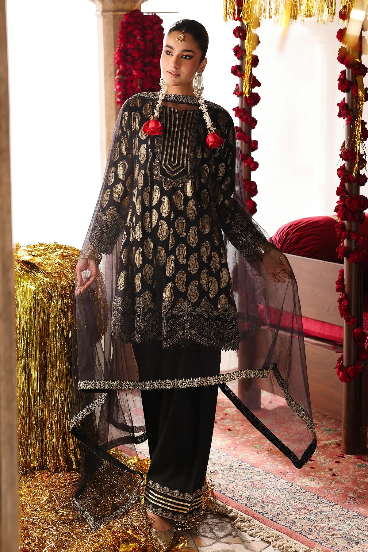 3-PC Embroidered Raw-Silk Suit CMA-6-382 - Image 3