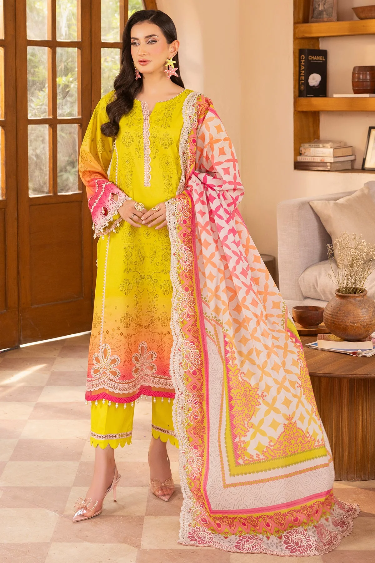 3-PC Stitched Embroidered Lawn  Collection RN6-06 PSOK - Image 7