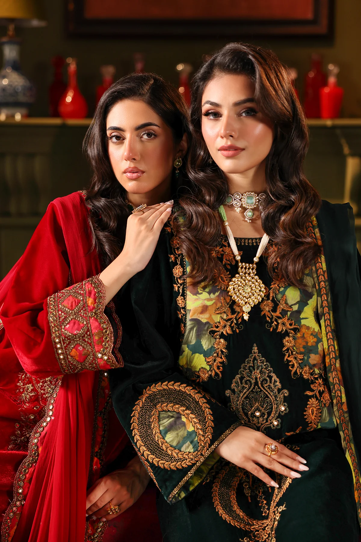 3-PC Embroidered Velvet Shirt with Embroidered Chiffon Dupatta and Trouser VVT4-01 - Image 7